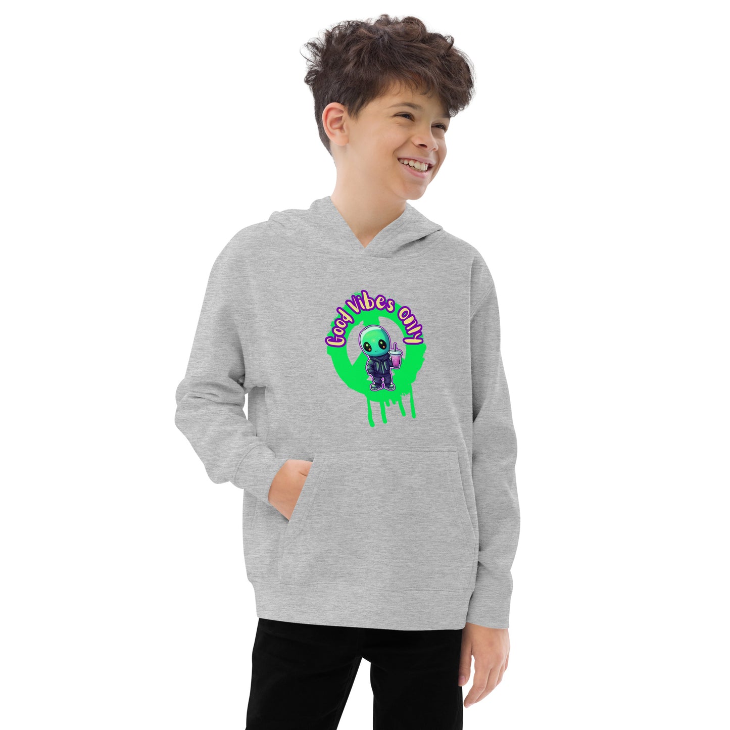 Alien Good Vibes only neon unisex Kids fleece hoodie