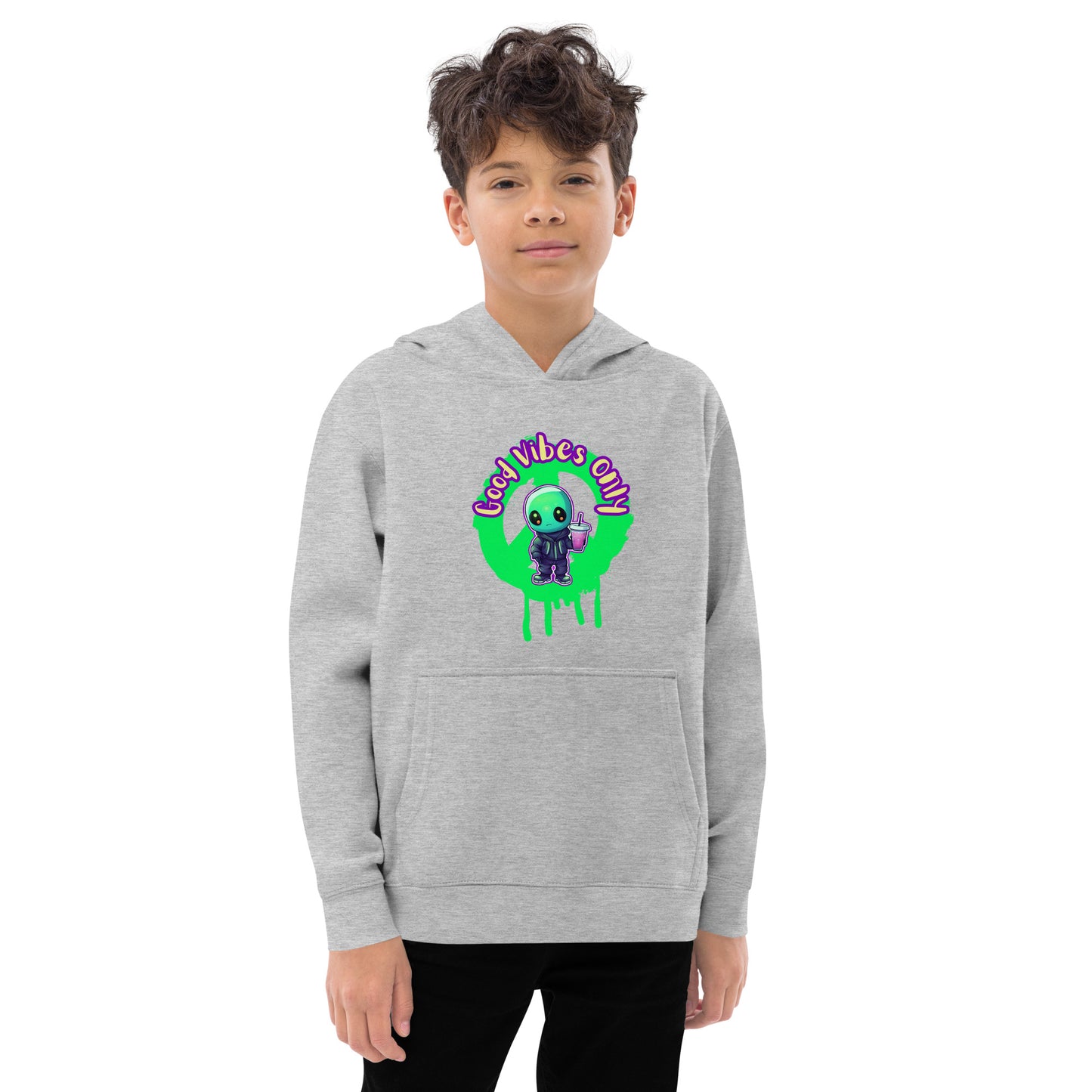 Alien Good Vibes only neon unisex Kids fleece hoodie