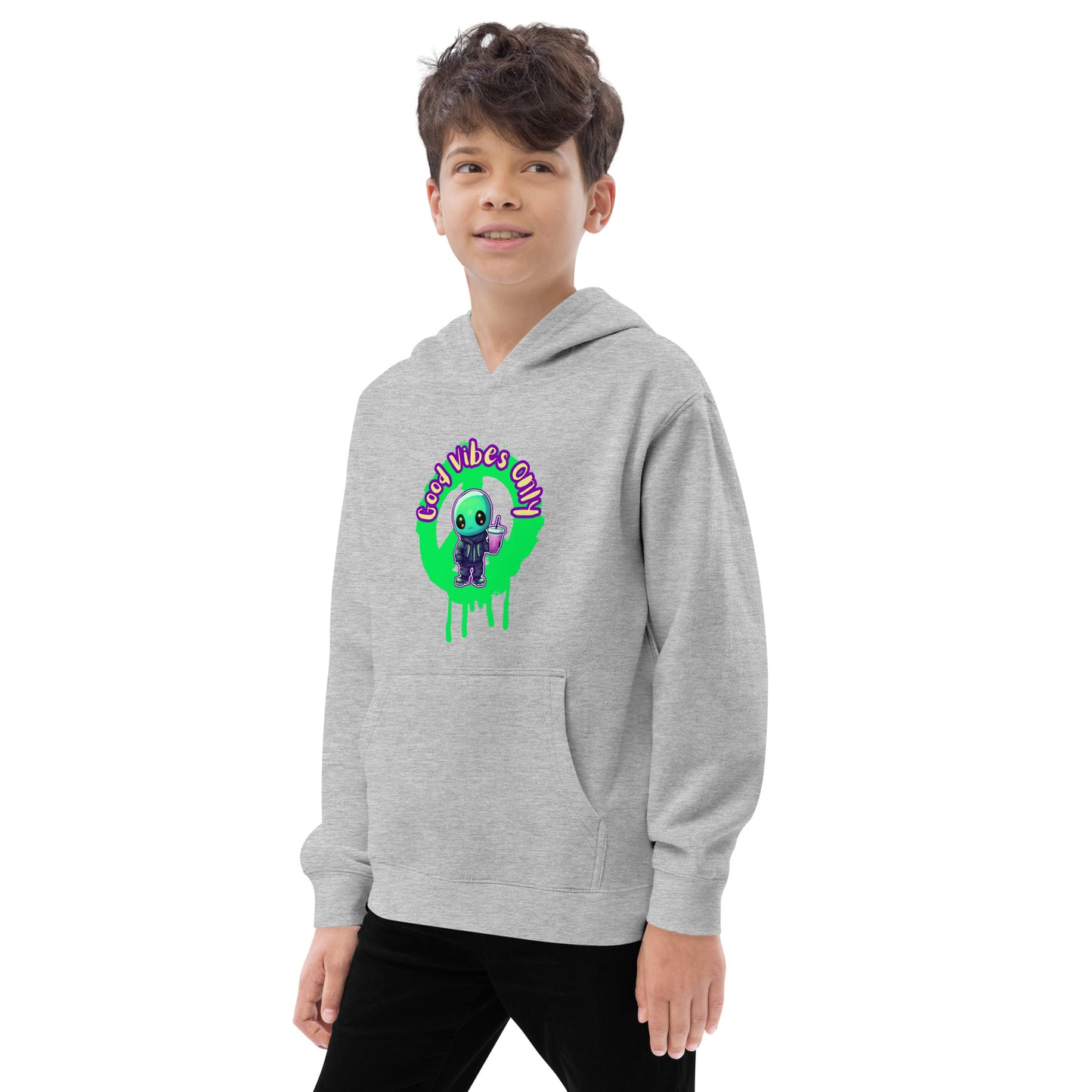 Alien Good Vibes only neon unisex Kids fleece hoodie