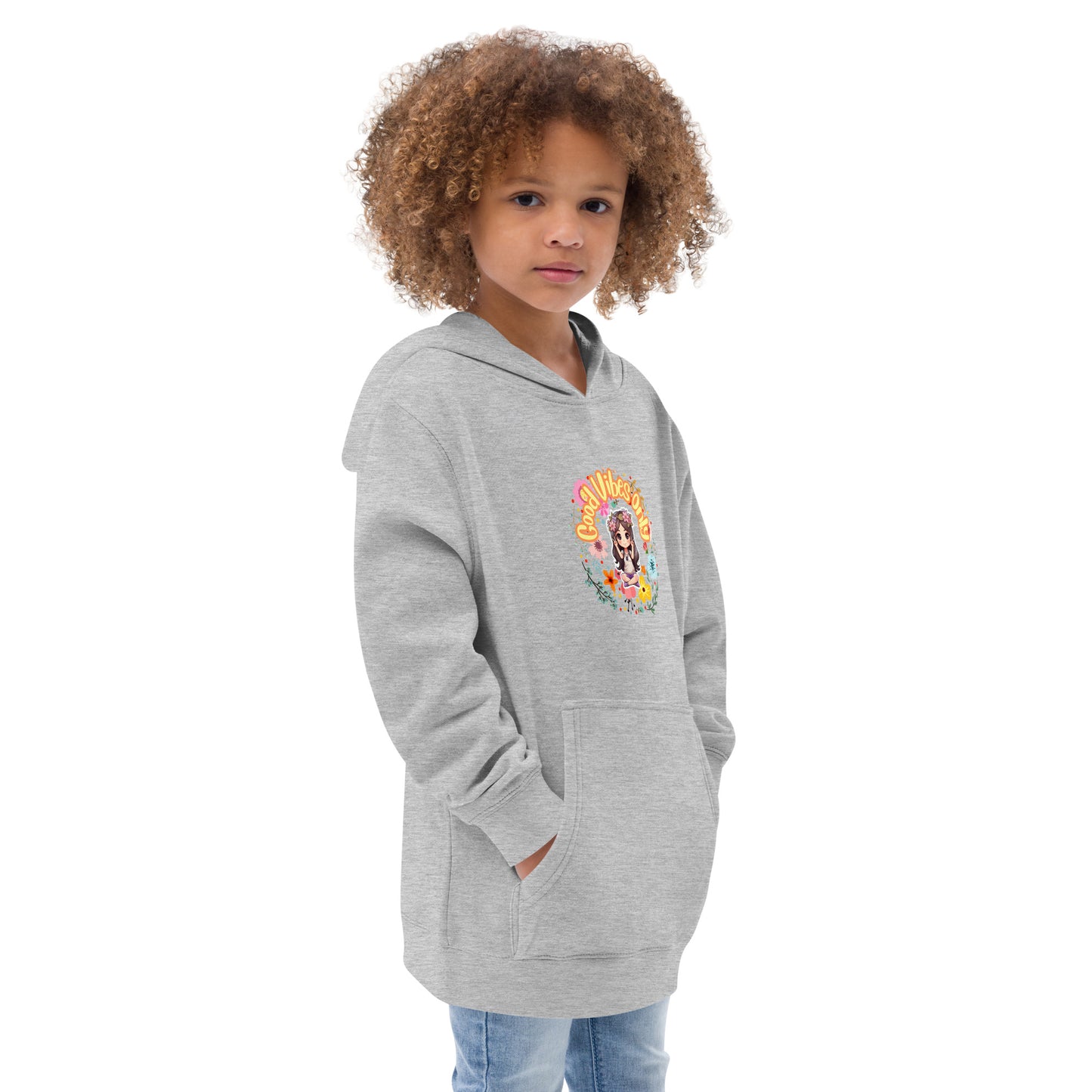 Good Vibes Flower print Kids fleece hoodie