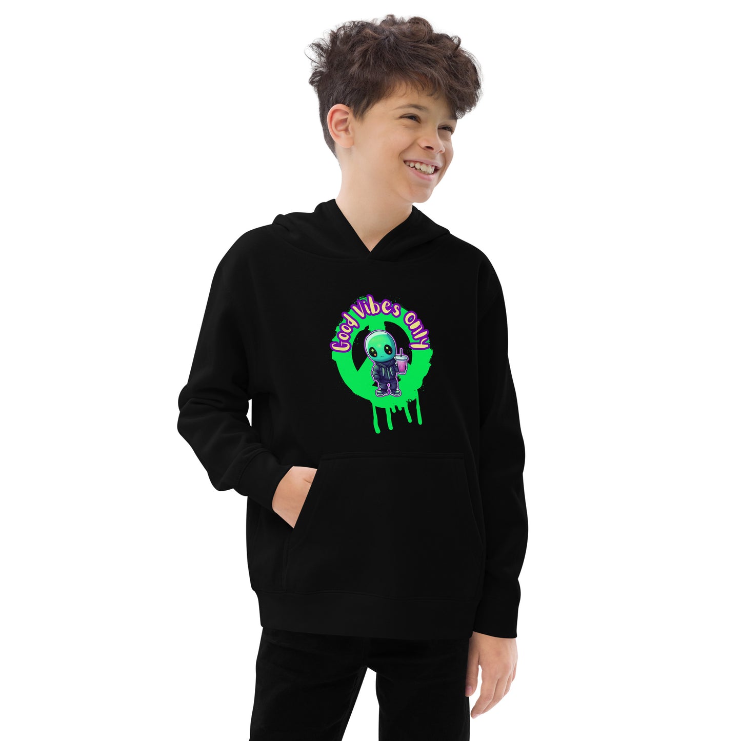 Alien Good Vibes only neon unisex Kids fleece hoodie