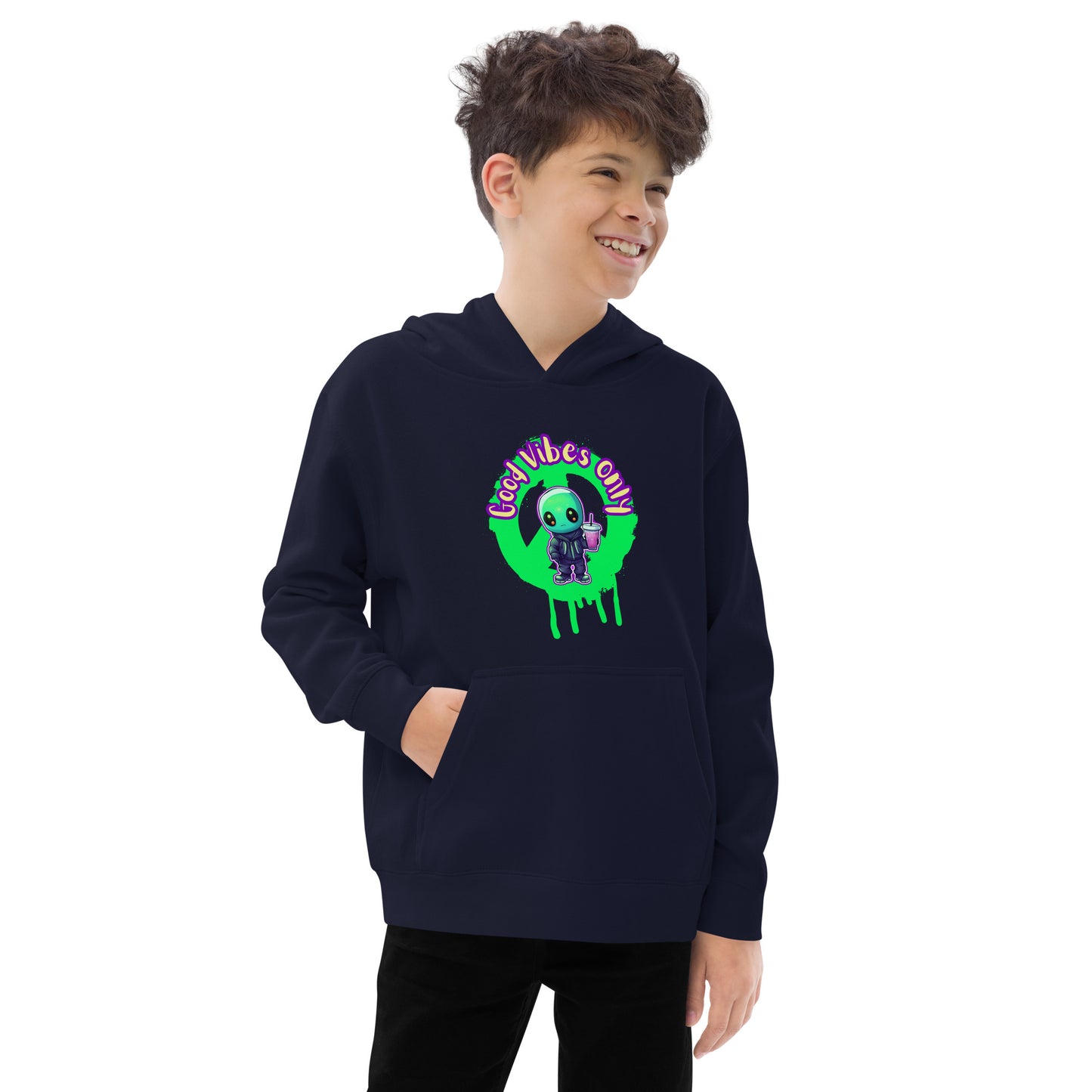 Alien Good Vibes only neon unisex Kids fleece hoodie