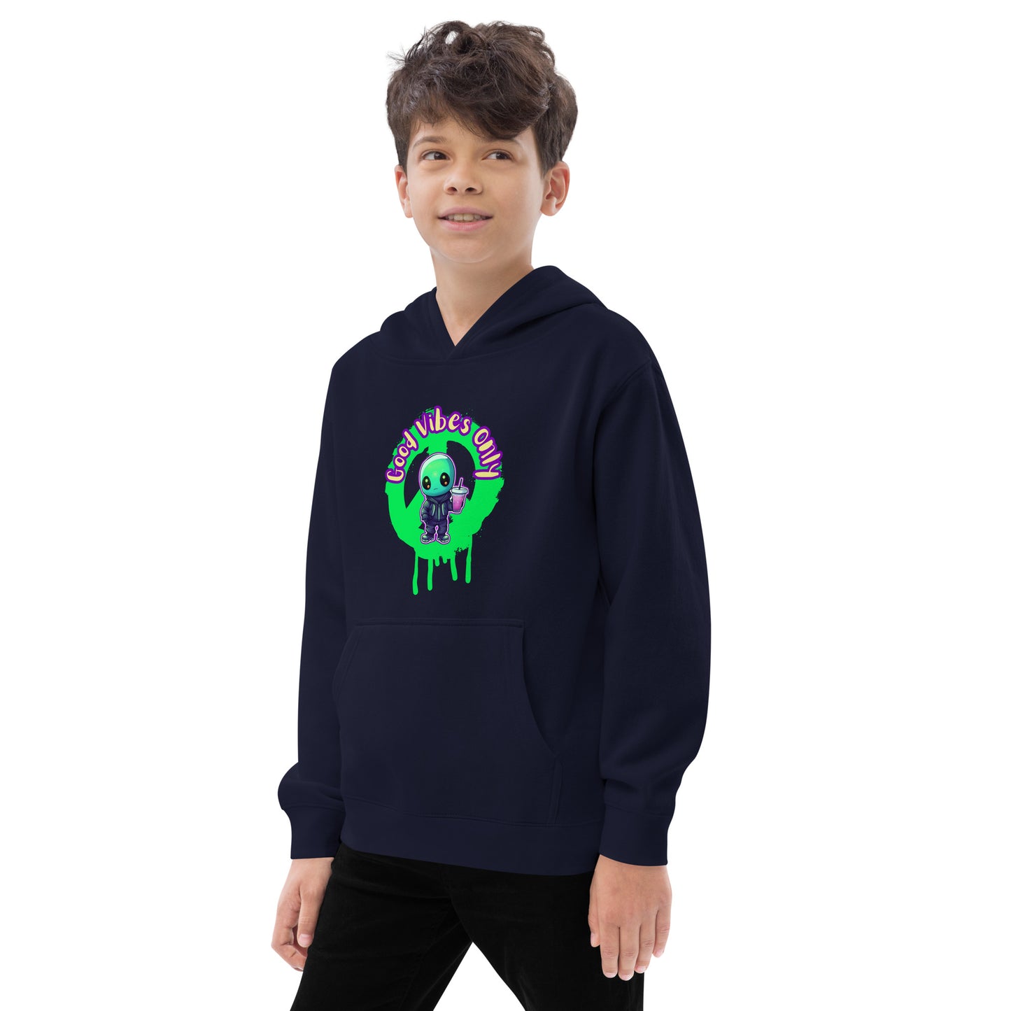 Alien Good Vibes only neon unisex Kids fleece hoodie