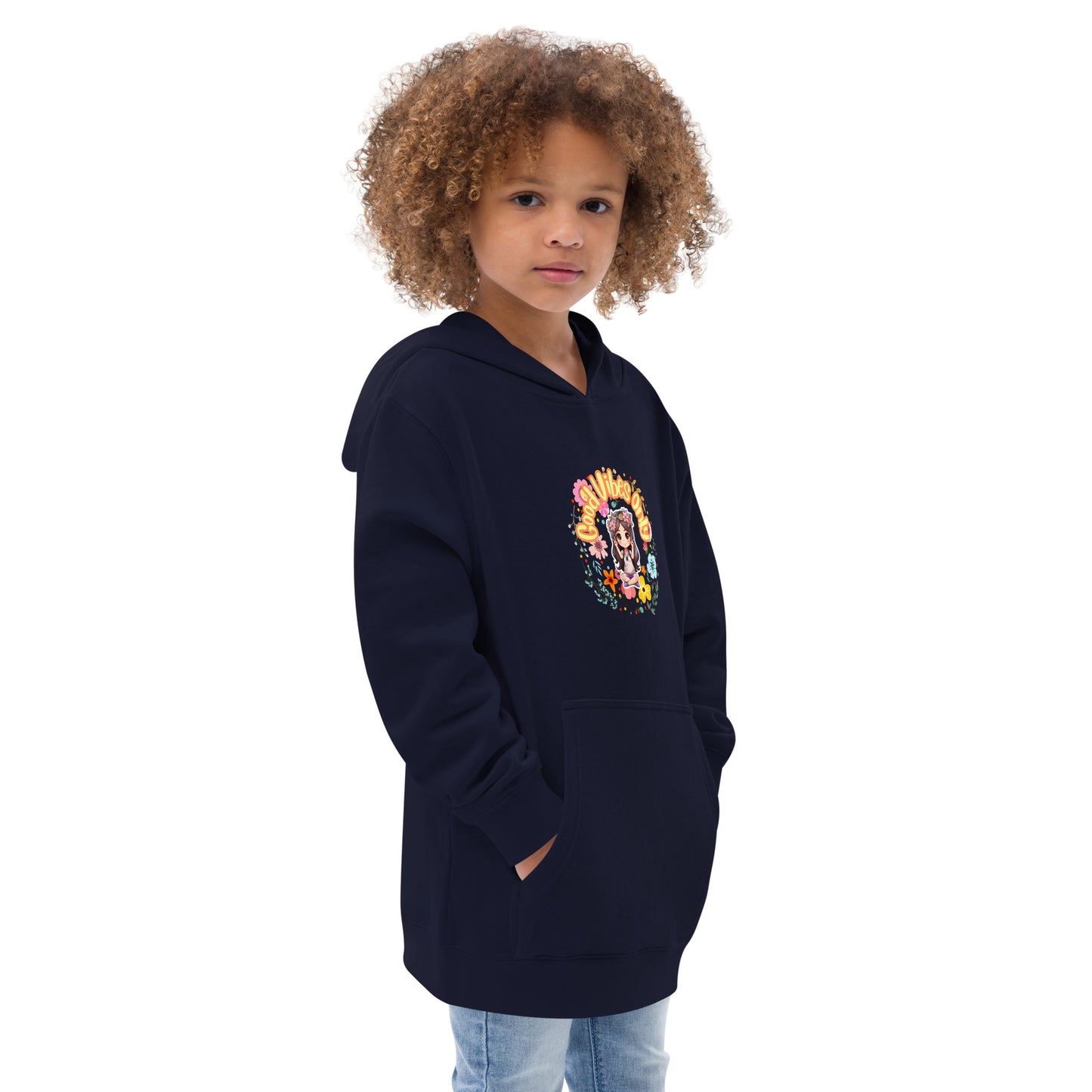 Good Vibes Flower print Kids fleece hoodie