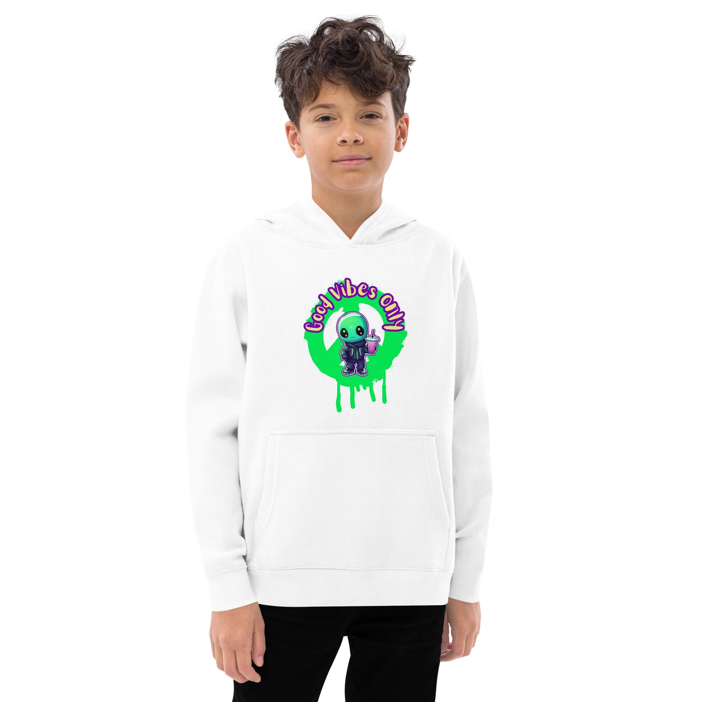 Alien Good Vibes only neon unisex Kids fleece hoodie