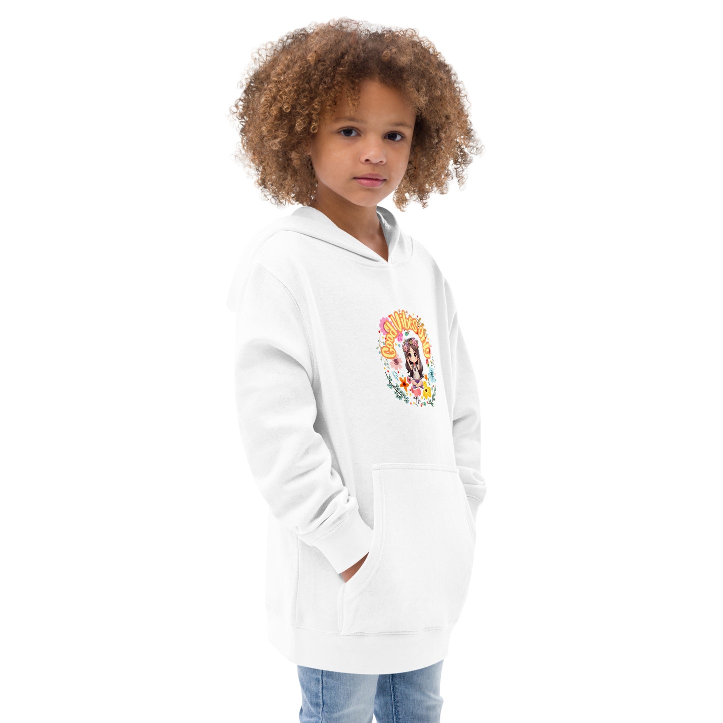 Good Vibes Flower print Kids fleece hoodie