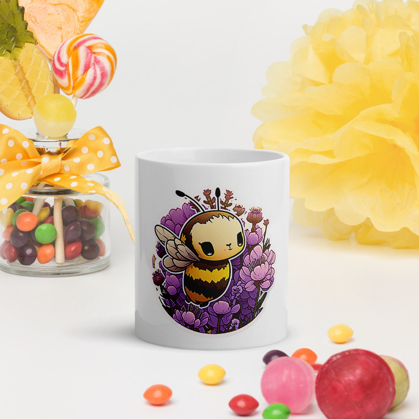 Kawaii Bee cute White glossy mug