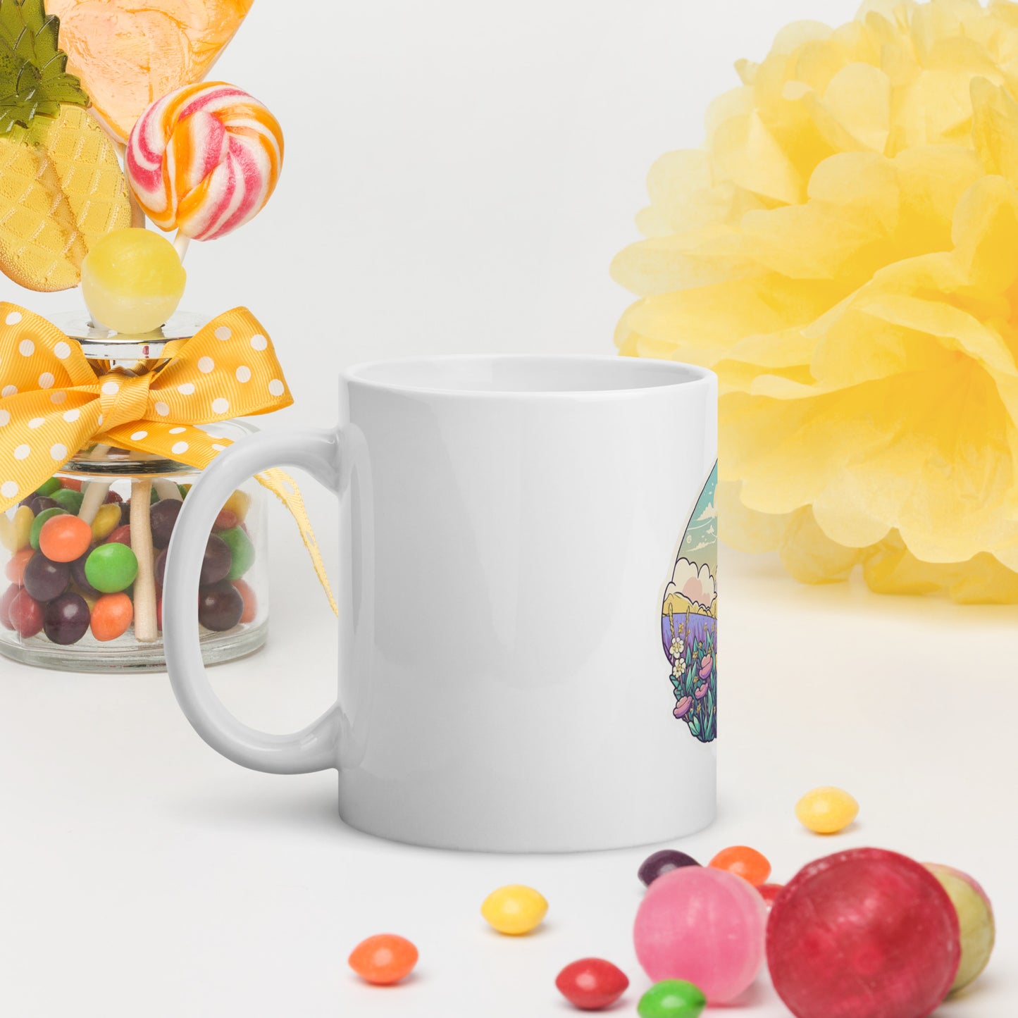 Pastel field White glossy mug