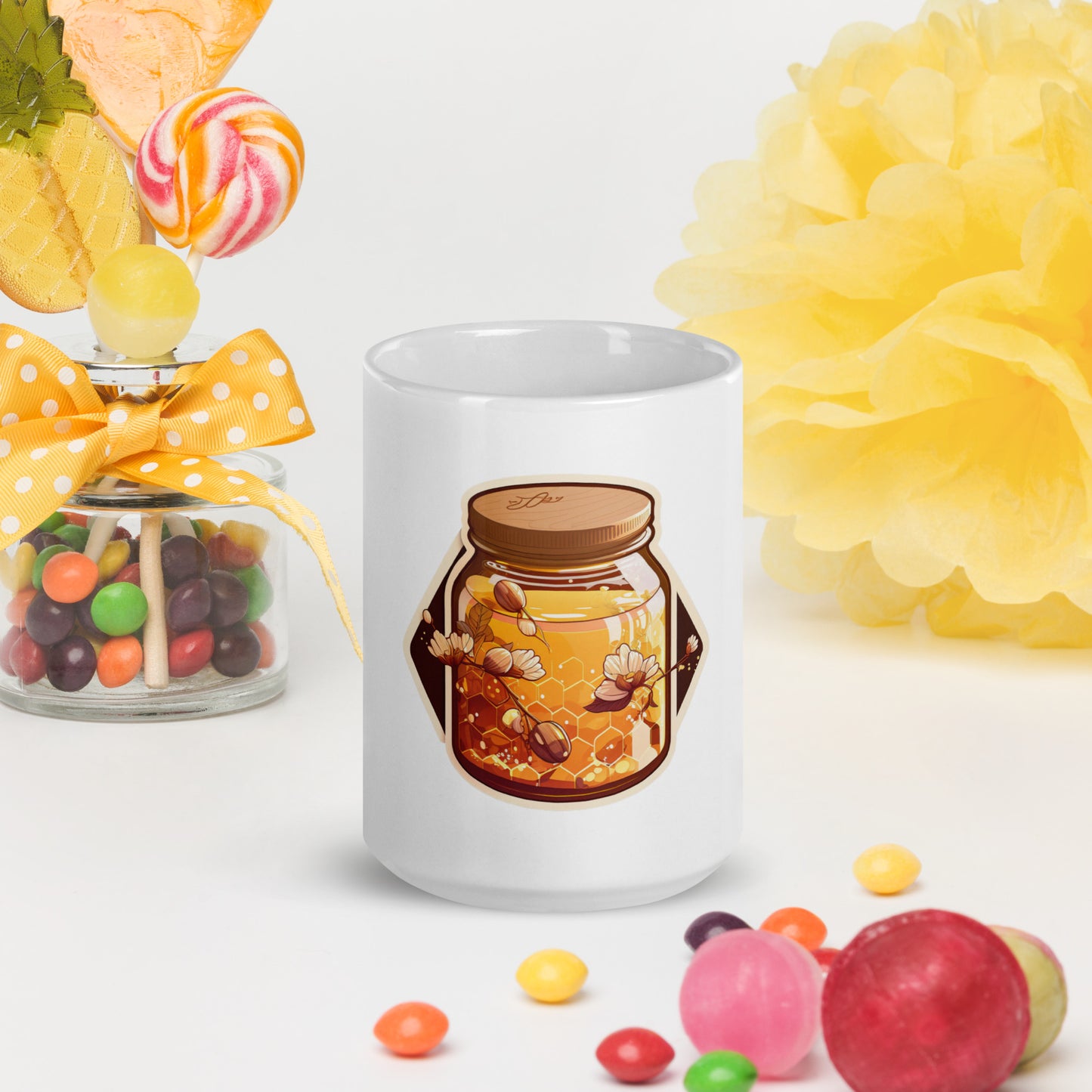 Cute Honey Jar White glossy mug