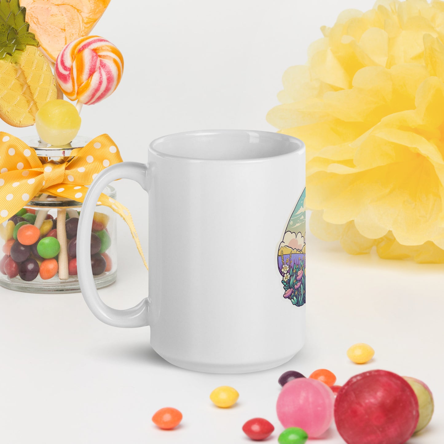 Pastel field White glossy mug