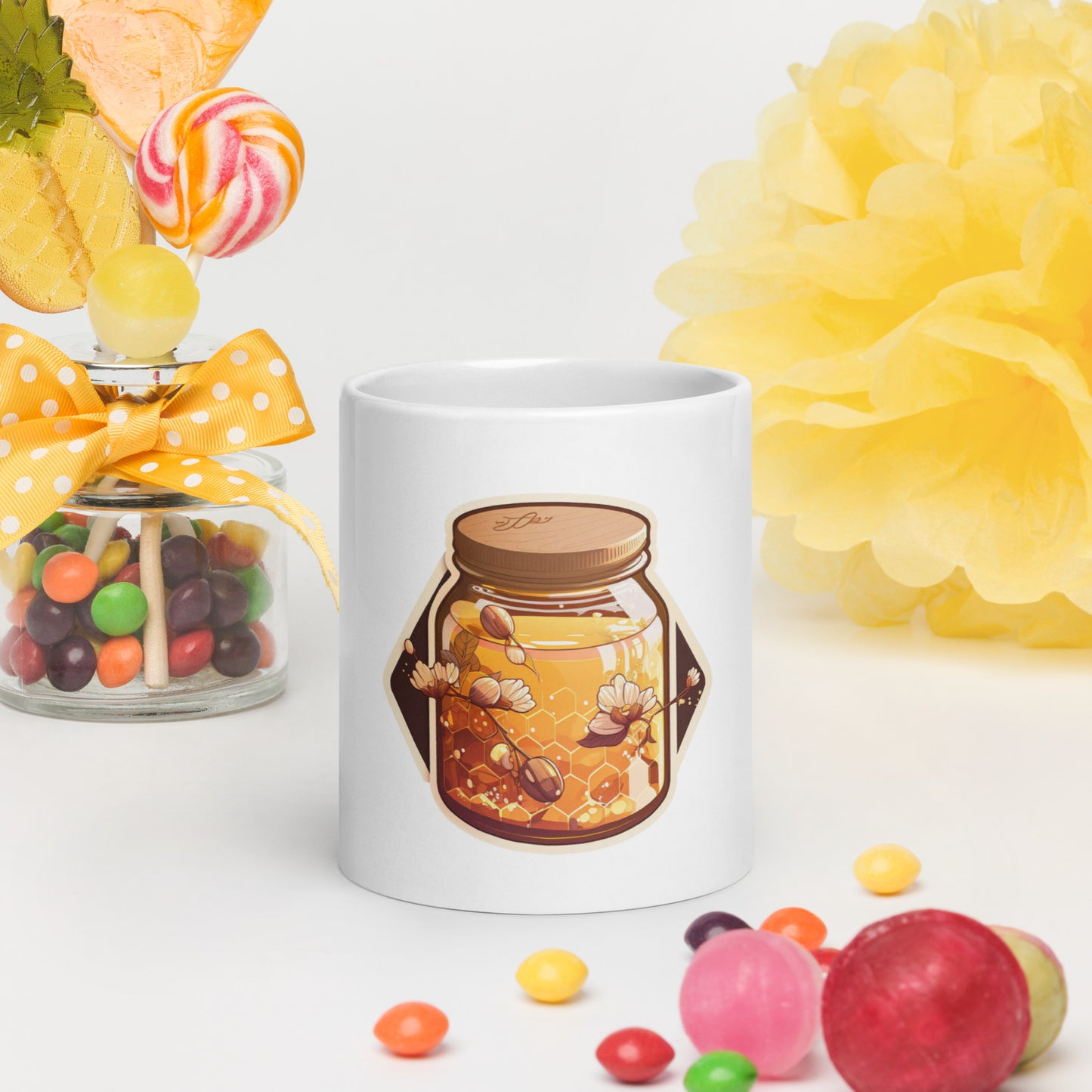 Cute Honey Jar White glossy mug