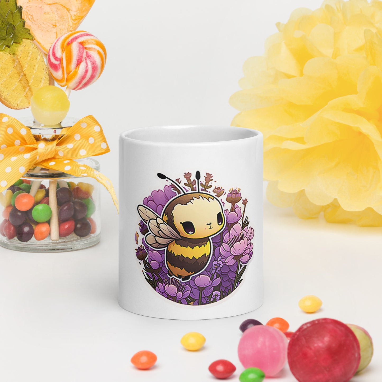 Kawaii Bee cute White glossy mug