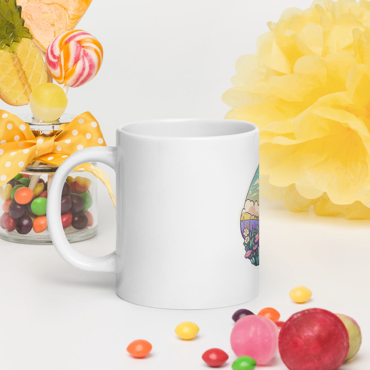 Pastel field White glossy mug